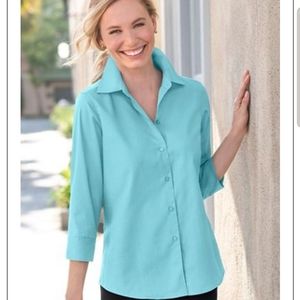 Foxcroft NYC 3/4 Sleeve Shirt in Sea Frost size 6P